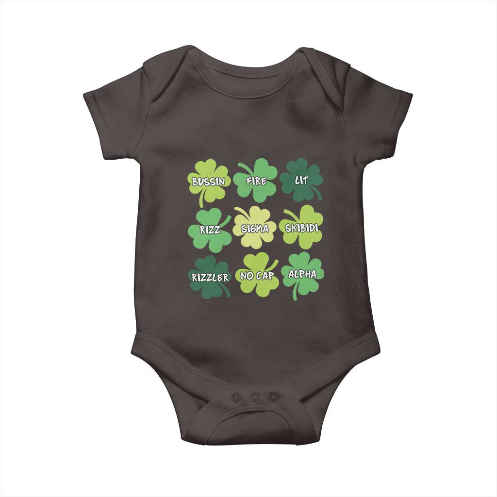 Funny St. Patrick's Day Baby Onesie Lit Rizz Sigma Skibidi Rizzler No Cap Alpha TS09 Dark Chocolate Print Your Wear