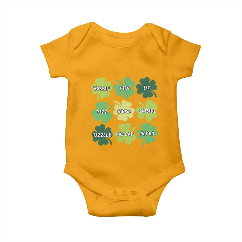 Funny St. Patrick's Day Baby Onesie Lit Rizz Sigma Skibidi Rizzler No Cap Alpha TS09 Gold Print Your Wear