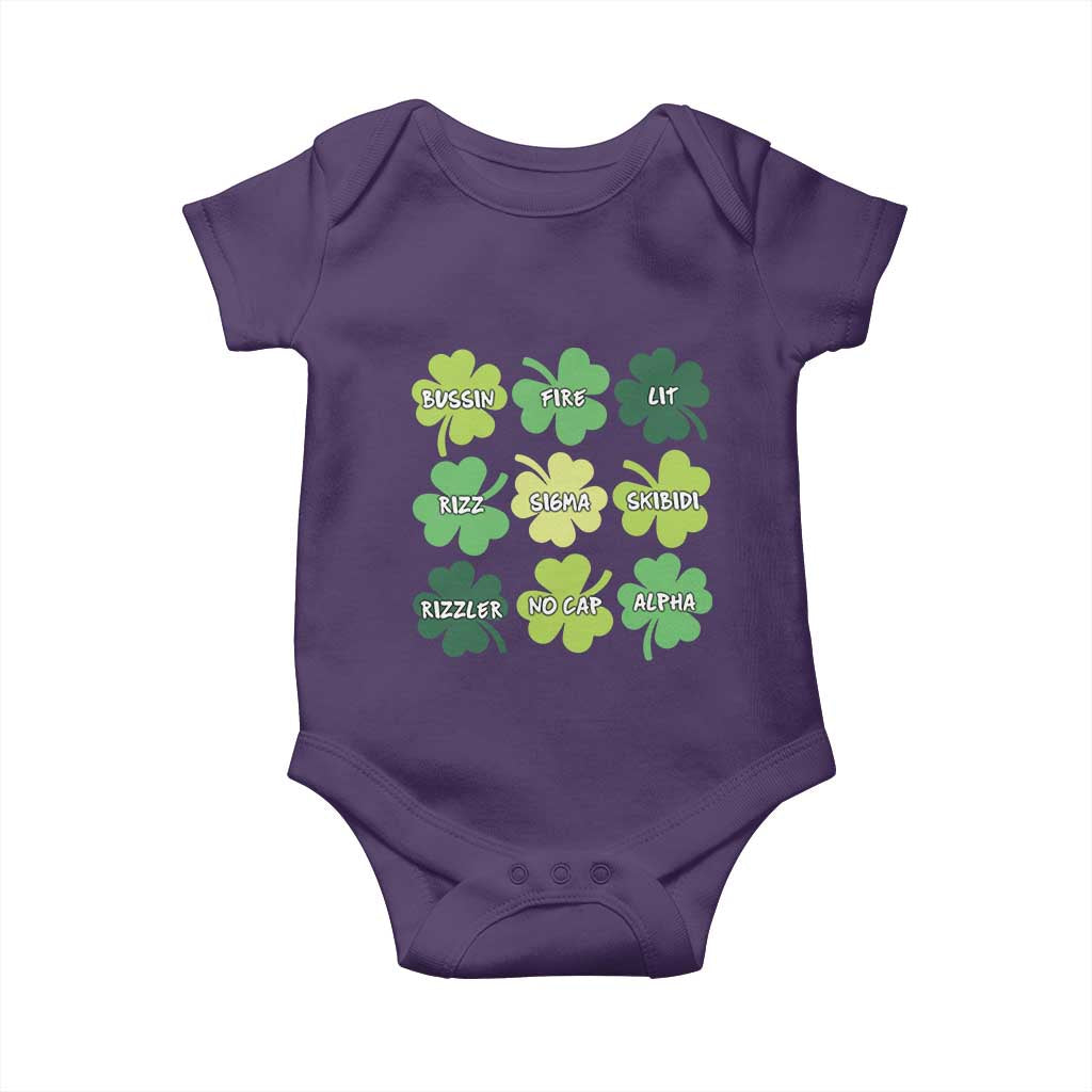 Funny St. Patrick's Day Baby Onesie Lit Rizz Sigma Skibidi Rizzler No Cap Alpha TS09 Purple Print Your Wear