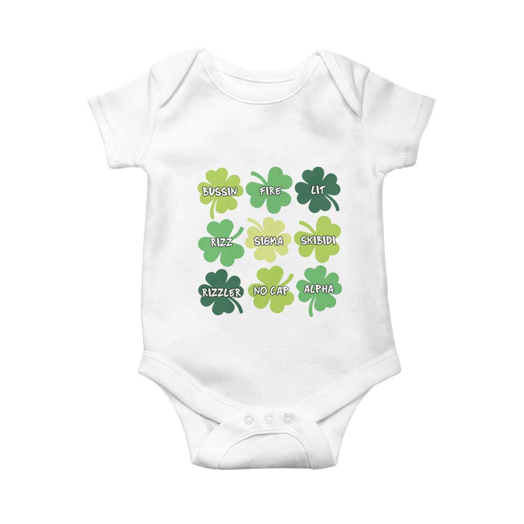 Funny St. Patrick's Day Baby Onesie Lit Rizz Sigma Skibidi Rizzler No Cap Alpha TS09 White Print Your Wear