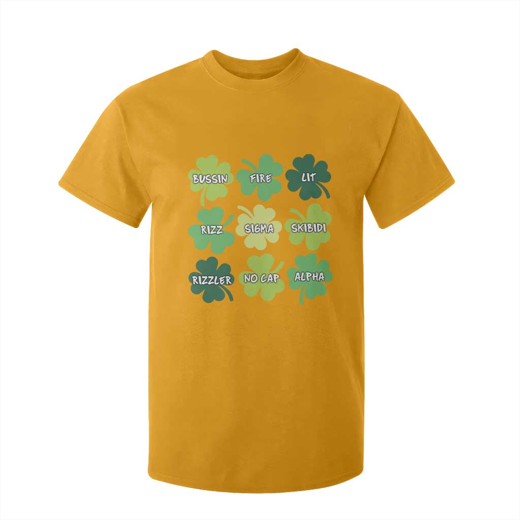 Funny St. Patrick's Day T Shirt For Kid Lit Rizz Sigma Skibidi Rizzler No Cap Alpha TS09 Gold Print Your Wear