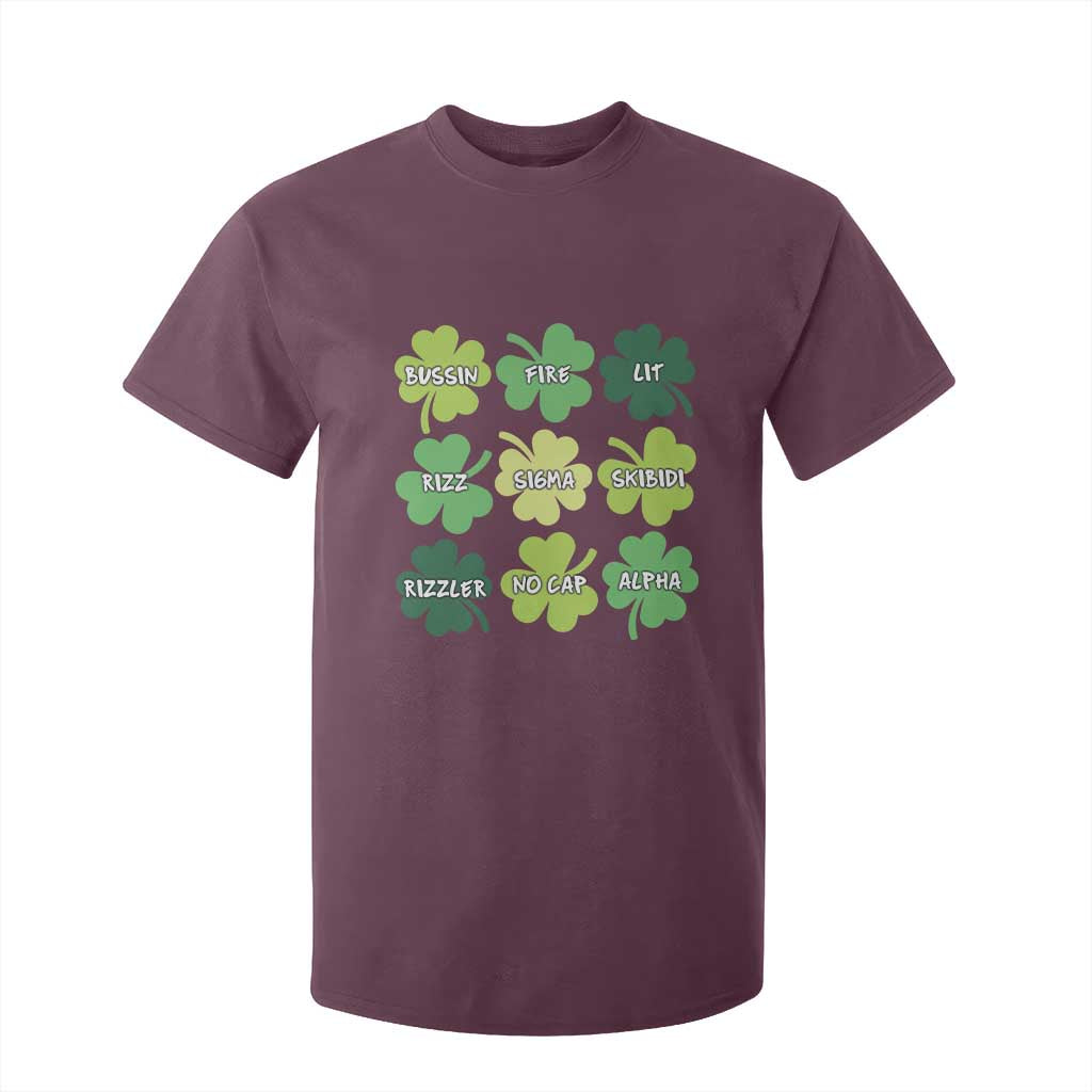 Funny St. Patrick's Day T Shirt For Kid Lit Rizz Sigma Skibidi Rizzler No Cap Alpha TS09 Maroon Print Your Wear