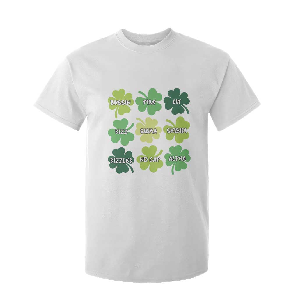 Funny St. Patrick's Day T Shirt For Kid Lit Rizz Sigma Skibidi Rizzler No Cap Alpha TS09 White Print Your Wear