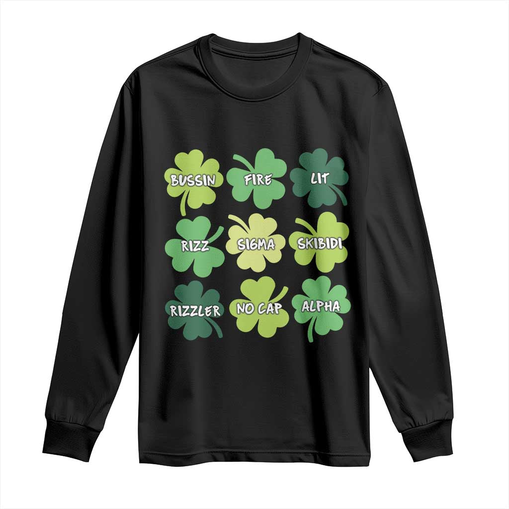 Funny St. Patrick's Day Long Sleeve Shirt Lit Rizz Sigma Skibidi Rizzler No Cap Alpha TS09 Black Print Your Wear