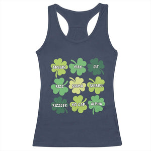 Funny St. Patrick's Day Racerback Tank Top Lit Rizz Sigma Skibidi Rizzler No Cap Alpha TS09 Navy Print Your Wear
