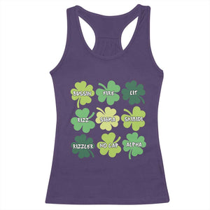 Funny St. Patrick's Day Racerback Tank Top Lit Rizz Sigma Skibidi Rizzler No Cap Alpha TS09 Purple Print Your Wear