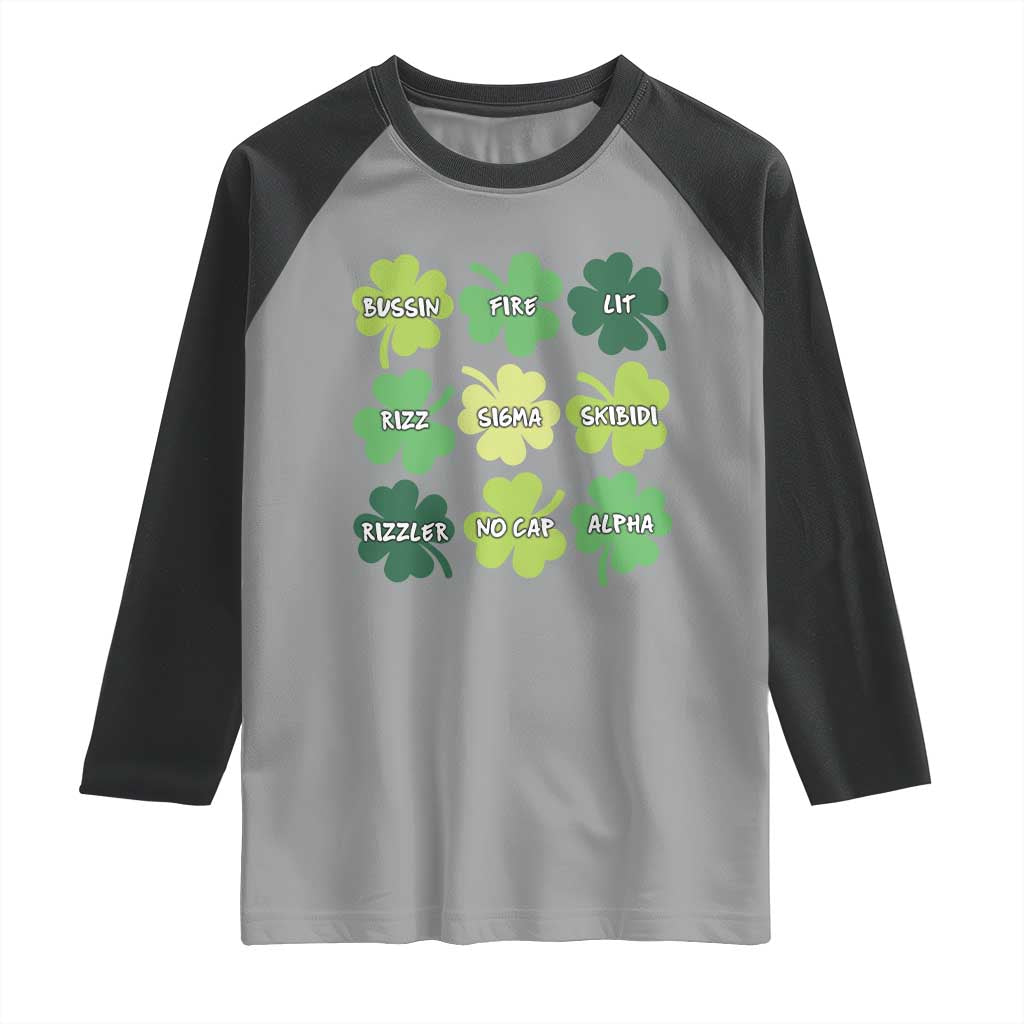 Funny St. Patrick's Day Raglan Shirt Lit Rizz Sigma Skibidi Rizzler No Cap Alpha TS09 Sport Gray Black Print Your Wear