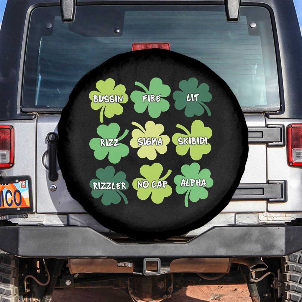 Funny St. Patrick's Day Spare Tire Cover Lit Rizz Sigma Skibidi Rizzler No Cap Alpha TS09 No hole Black Print Your Wear