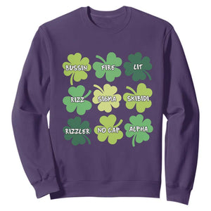 Funny St. Patrick's Day Sweatshirt Lit Rizz Sigma Skibidi Rizzler No Cap Alpha TS09 Purple Print Your Wear
