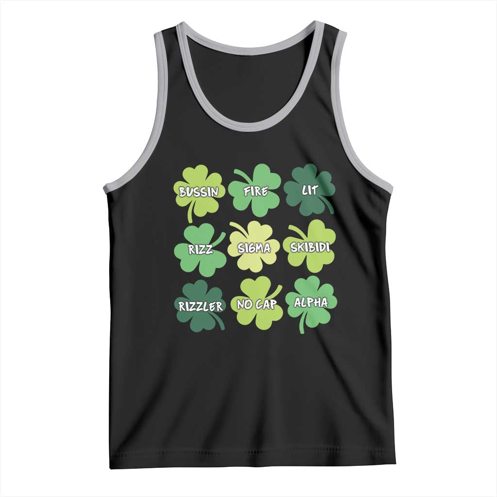 Funny St. Patrick's Day Tank Top Lit Rizz Sigma Skibidi Rizzler No Cap Alpha TS09 Black Athletic Heather Print Your Wear