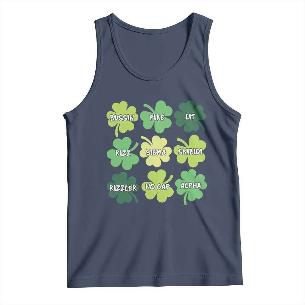 Funny St. Patrick's Day Tank Top Lit Rizz Sigma Skibidi Rizzler No Cap Alpha TS09 Navy Print Your Wear