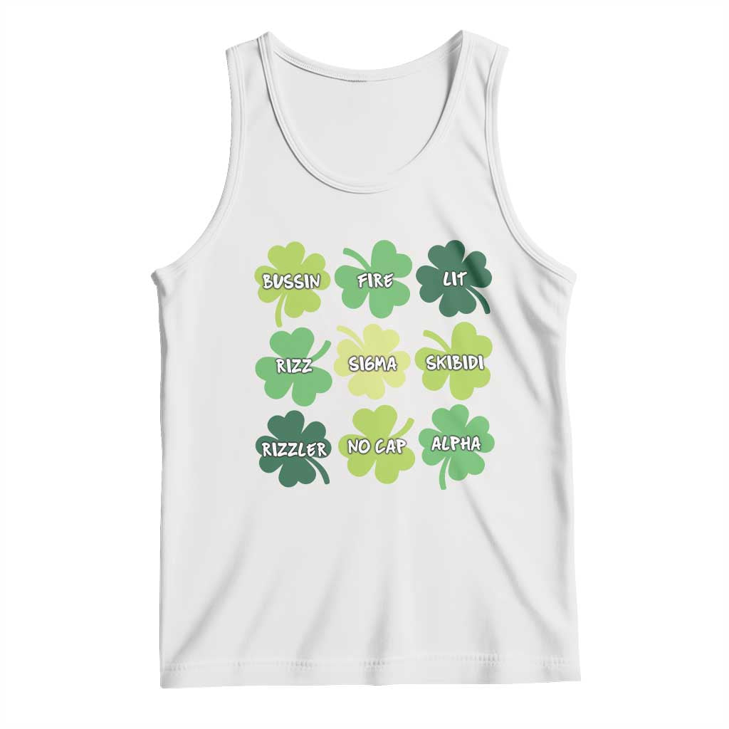 Funny St. Patrick's Day Tank Top Lit Rizz Sigma Skibidi Rizzler No Cap Alpha TS09 White Print Your Wear