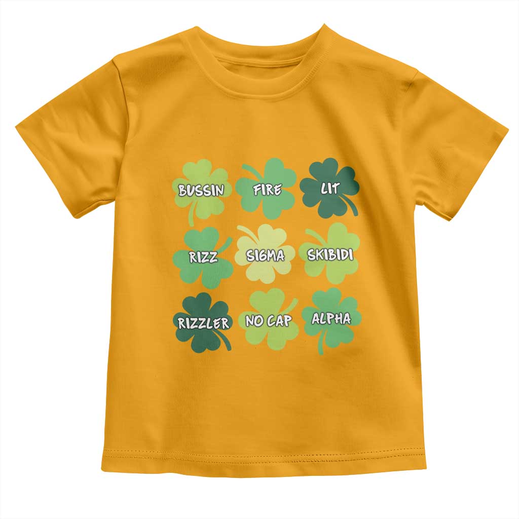 Funny St. Patrick's Day Toddler T Shirt Lit Rizz Sigma Skibidi Rizzler No Cap Alpha TS09 Gold Print Your Wear