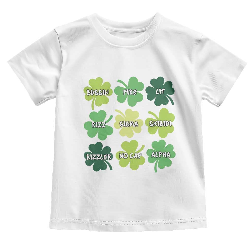 Funny St. Patrick's Day Toddler T Shirt Lit Rizz Sigma Skibidi Rizzler No Cap Alpha TS09 White Print Your Wear