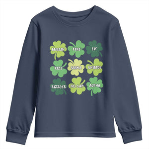 Funny St. Patrick's Day Youth Sweatshirt Lit Rizz Sigma Skibidi Rizzler No Cap Alpha TS09 Navy Print Your Wear