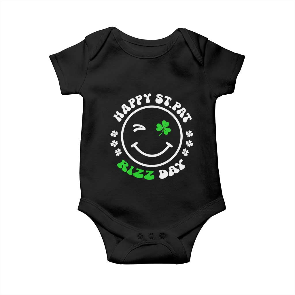 Funny St. Patrick's Day Baby Onesie Happy St Pat Rizz Day Shamrock Lucky Face TS09 Black Print Your Wear