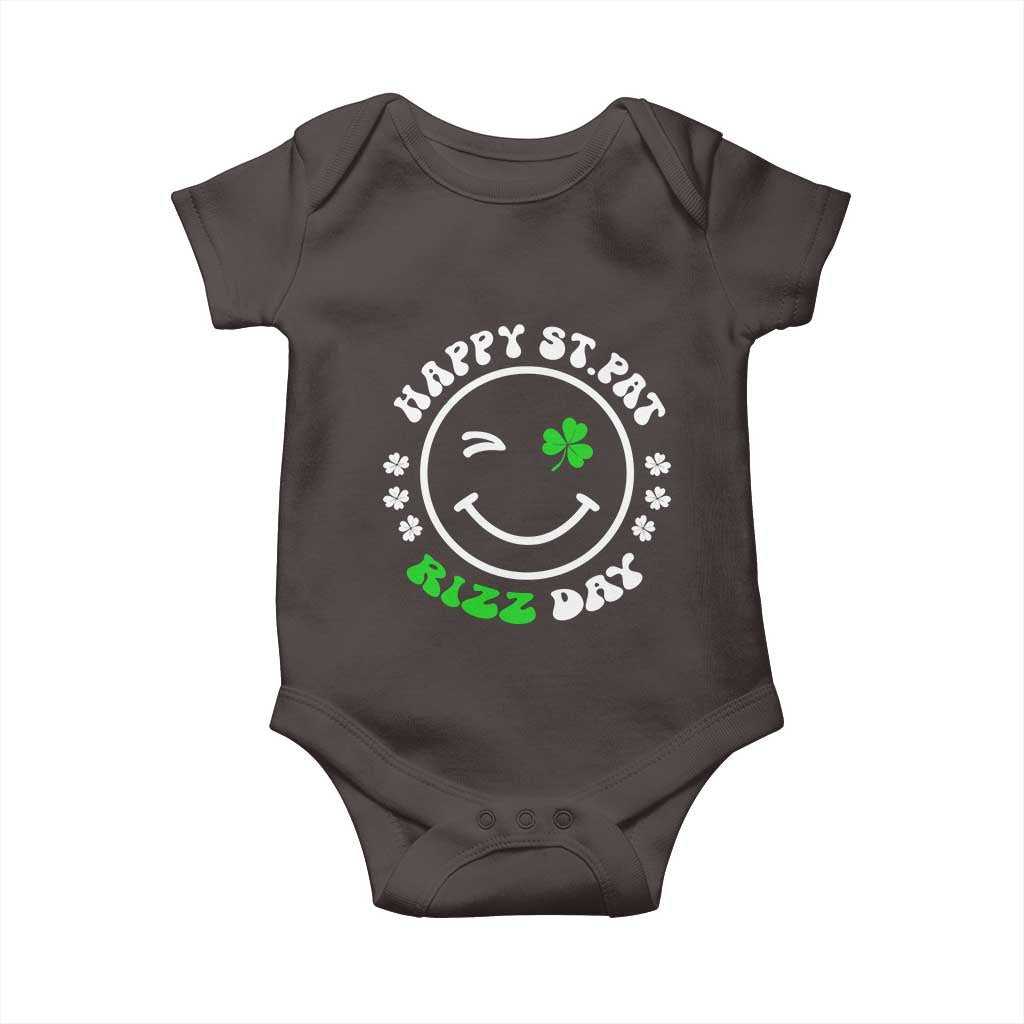 Funny St. Patrick's Day Baby Onesie Happy St Pat Rizz Day Shamrock Lucky Face TS09 Dark Chocolate Print Your Wear