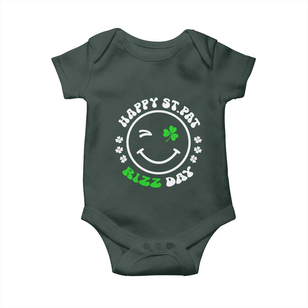 Funny St. Patrick's Day Baby Onesie Happy St Pat Rizz Day Shamrock Lucky Face TS09 Print Your Wear