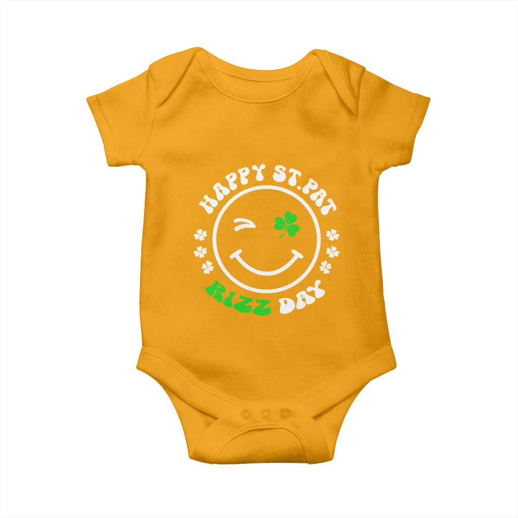 Funny St. Patrick's Day Baby Onesie Happy St Pat Rizz Day Shamrock Lucky Face TS09 Gold Print Your Wear
