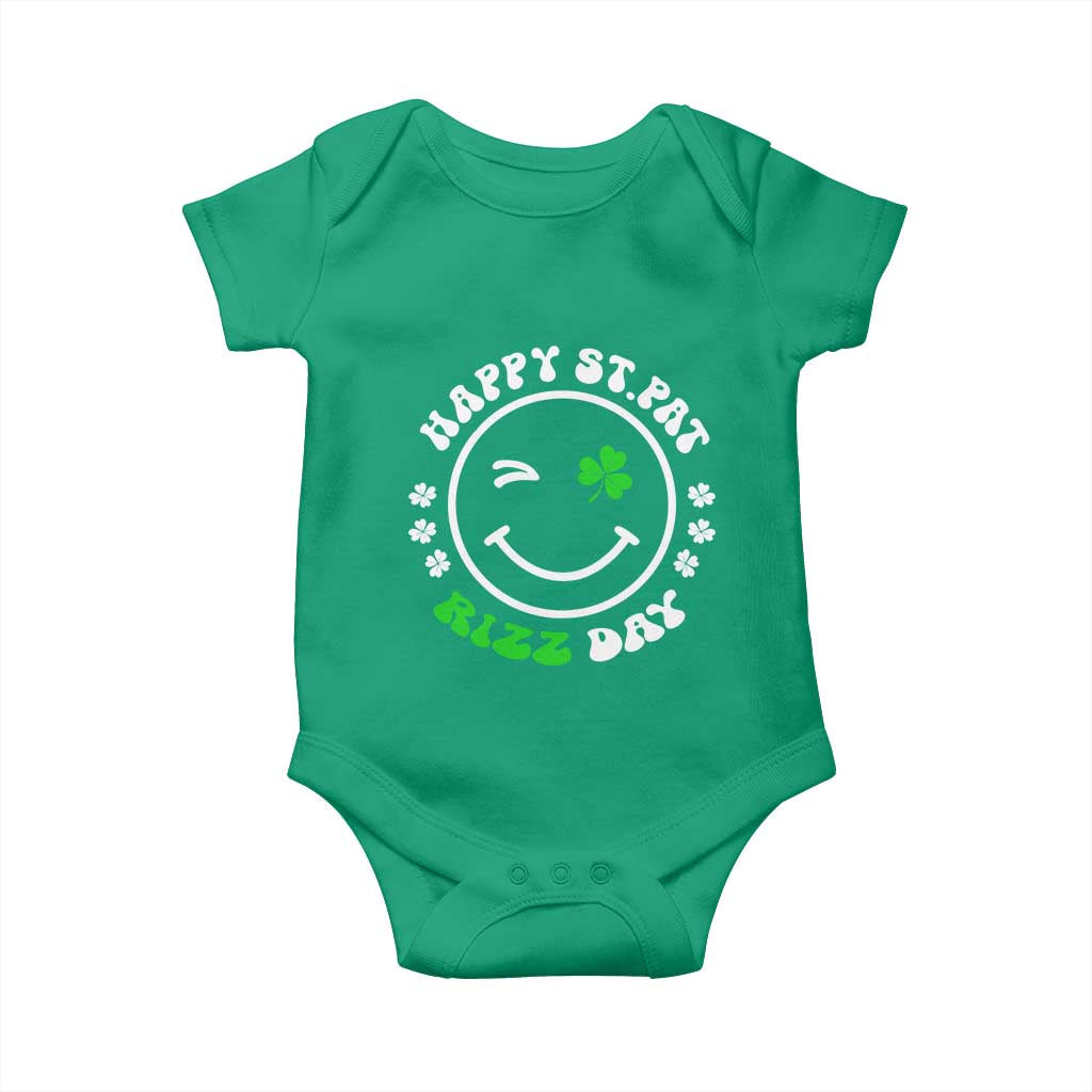 Funny St. Patrick's Day Baby Onesie Happy St Pat Rizz Day Shamrock Lucky Face TS09 Irish Green Print Your Wear