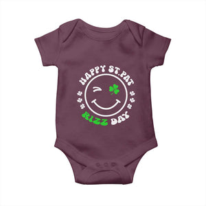 Funny St. Patrick's Day Baby Onesie Happy St Pat Rizz Day Shamrock Lucky Face TS09 Maroon Print Your Wear