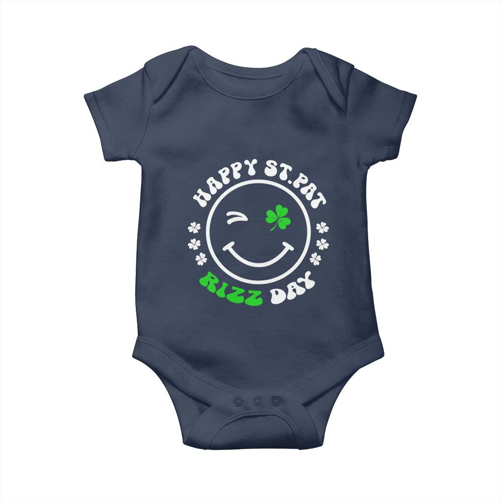 Funny St. Patrick's Day Baby Onesie Happy St Pat Rizz Day Shamrock Lucky Face TS09 Navy Print Your Wear