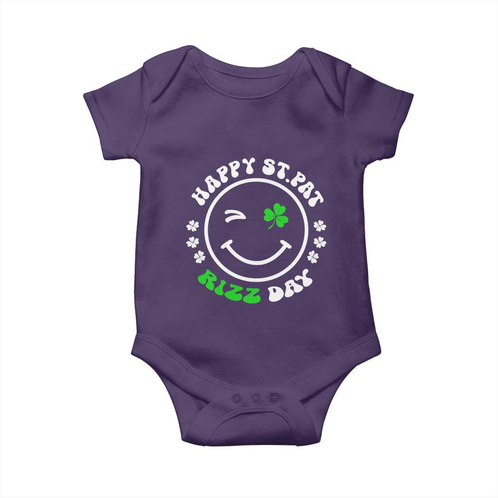 Funny St. Patrick's Day Baby Onesie Happy St Pat Rizz Day Shamrock Lucky Face TS09 Purple Print Your Wear