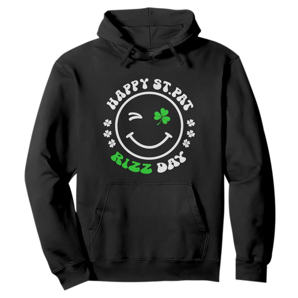 Funny St. Patrick's Day Hoodie Happy St Pat Rizz Day Shamrock Lucky Face TS09 Black Print Your Wear