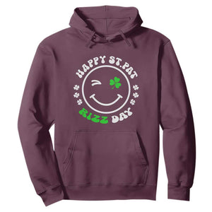 Funny St. Patrick's Day Hoodie Happy St Pat Rizz Day Shamrock Lucky Face TS09 Maroon Print Your Wear
