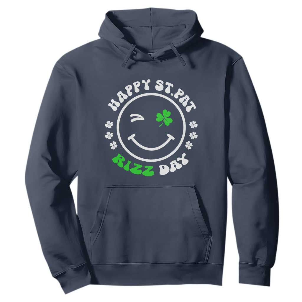Funny St. Patrick's Day Hoodie Happy St Pat Rizz Day Shamrock Lucky Face TS09 Navy Print Your Wear