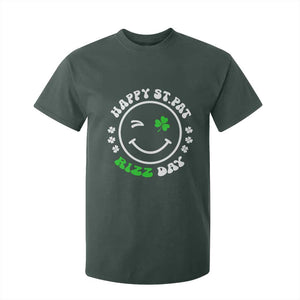 Funny St. Patrick's Day T Shirt For Kid Happy St Pat Rizz Day Shamrock Lucky Face TS09 Dark Forest Green Print Your Wear
