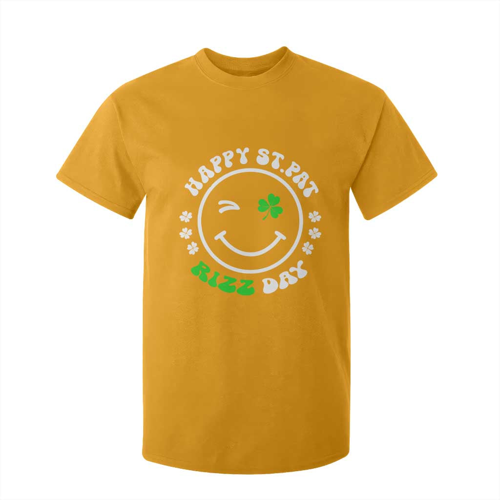 Funny St. Patrick's Day T Shirt For Kid Happy St Pat Rizz Day Shamrock Lucky Face TS09 Gold Print Your Wear