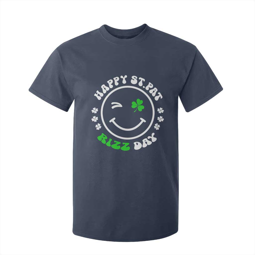 Funny St. Patrick's Day T Shirt For Kid Happy St Pat Rizz Day Shamrock Lucky Face TS09 Navy Print Your Wear