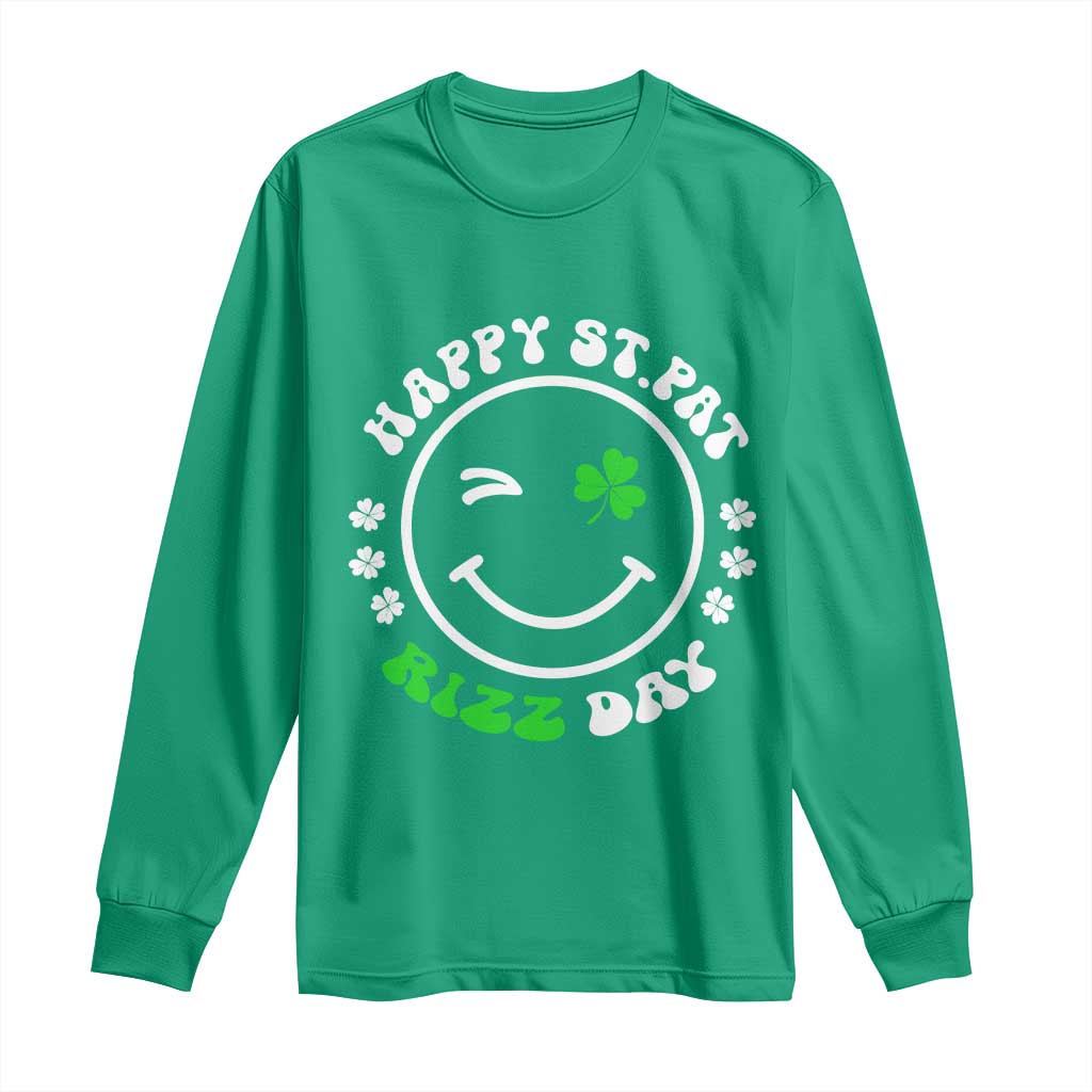 Funny St. Patrick's Day Long Sleeve Shirt Happy St Pat Rizz Day Shamrock Lucky Face TS09 Irish Green Print Your Wear