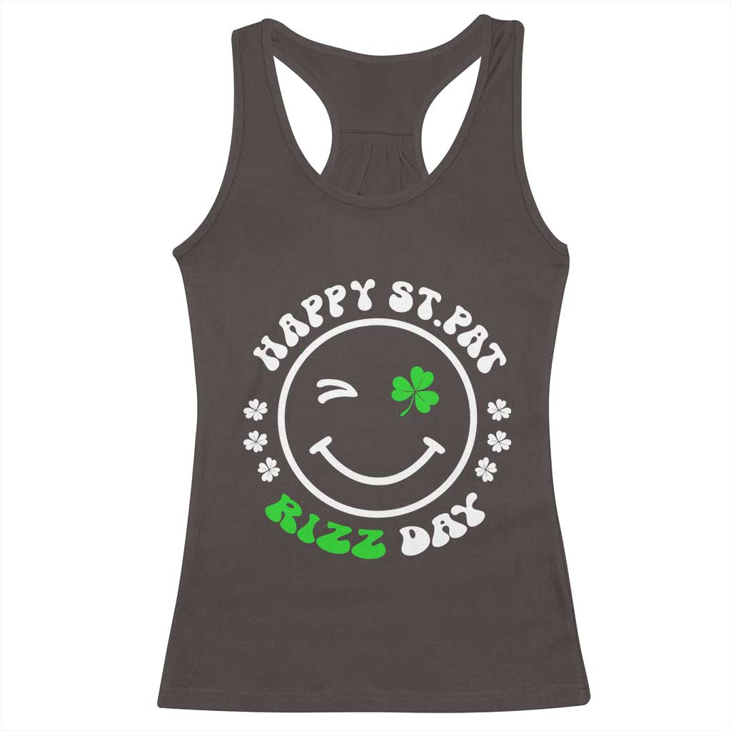 Funny St. Patrick's Day Racerback Tank Top Happy St Pat Rizz Day Shamrock Lucky Face TS09 Dark Chocolate Print Your Wear