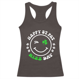 Funny St. Patrick's Day Racerback Tank Top Happy St Pat Rizz Day Shamrock Lucky Face TS09 Dark Chocolate Print Your Wear