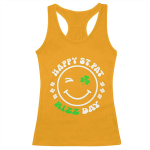 Funny St. Patrick's Day Racerback Tank Top Happy St Pat Rizz Day Shamrock Lucky Face TS09 Gold Print Your Wear