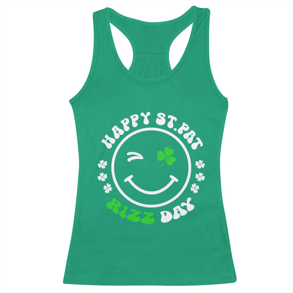 Funny St. Patrick's Day Racerback Tank Top Happy St Pat Rizz Day Shamrock Lucky Face TS09 Irish Green Print Your Wear