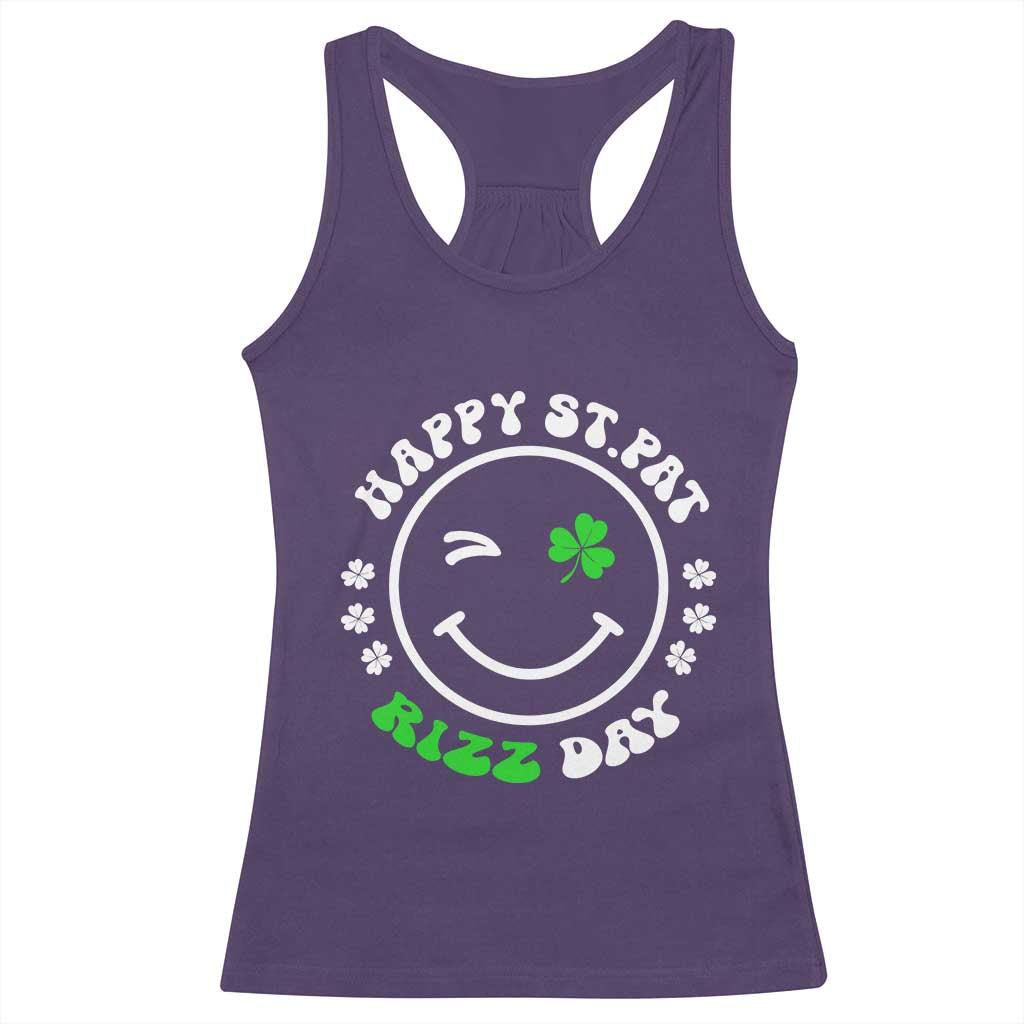 Funny St. Patrick's Day Racerback Tank Top Happy St Pat Rizz Day Shamrock Lucky Face TS09 Purple Print Your Wear