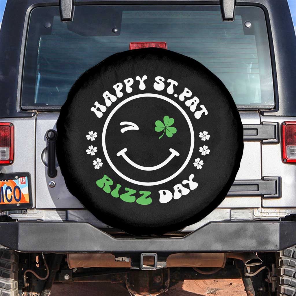 Funny St. Patrick's Day Spare Tire Cover Happy St Pat Rizz Day Shamrock Lucky Face TS09 No hole Black Print Your Wear