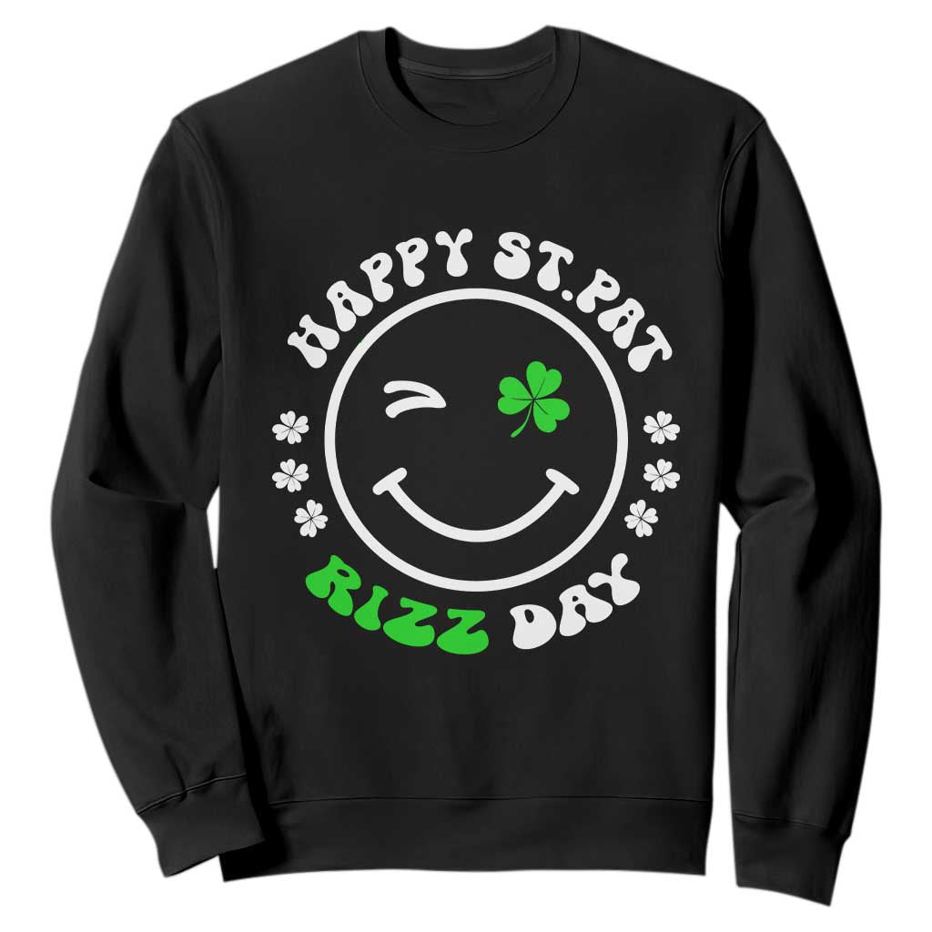 Funny St. Patrick's Day Sweatshirt Happy St Pat Rizz Day Shamrock Lucky Face TS09 Black Print Your Wear