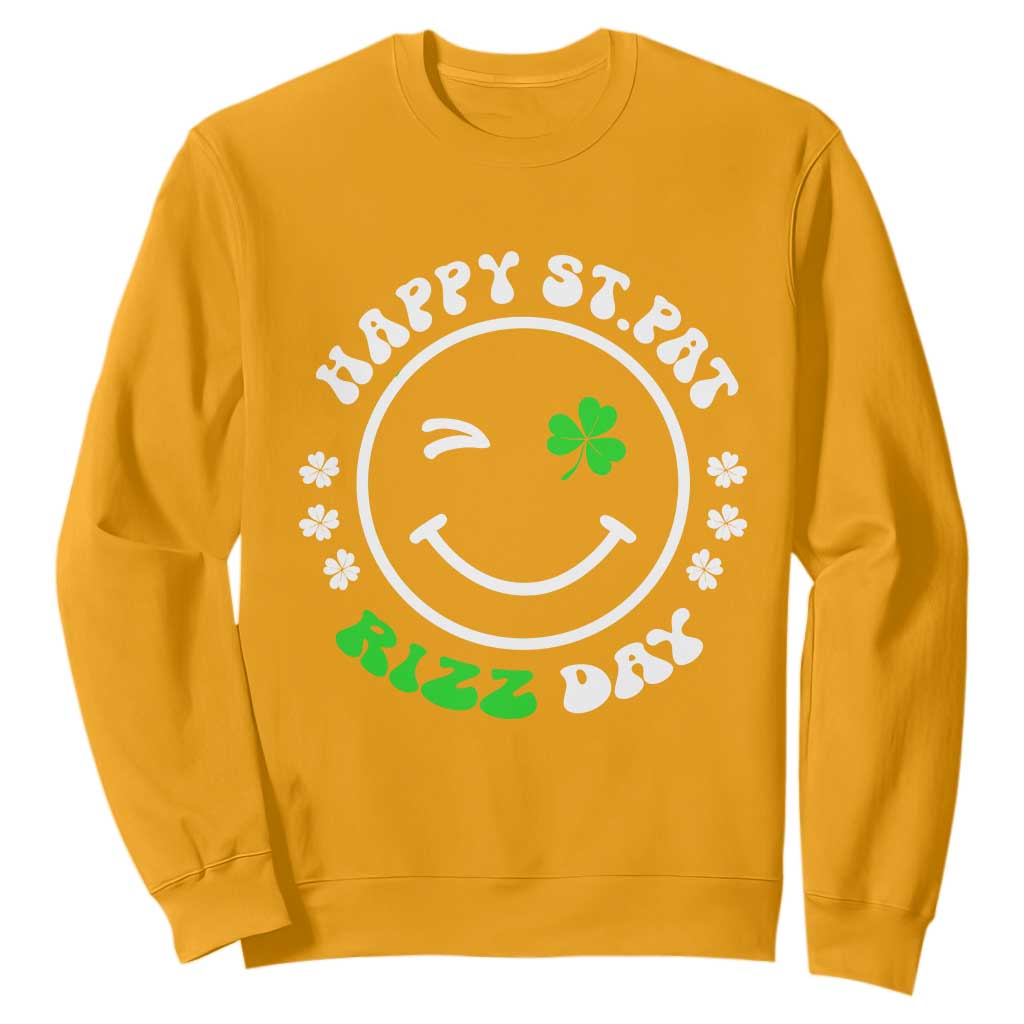 Funny St. Patrick's Day Sweatshirt Happy St Pat Rizz Day Shamrock Lucky Face TS09 Gold Print Your Wear