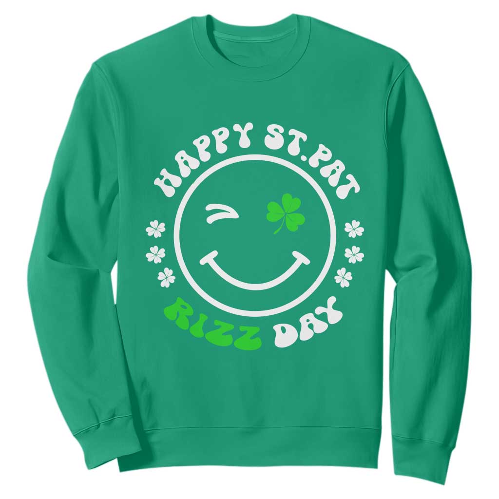 Funny St. Patrick's Day Sweatshirt Happy St Pat Rizz Day Shamrock Lucky Face TS09 Irish Green Print Your Wear
