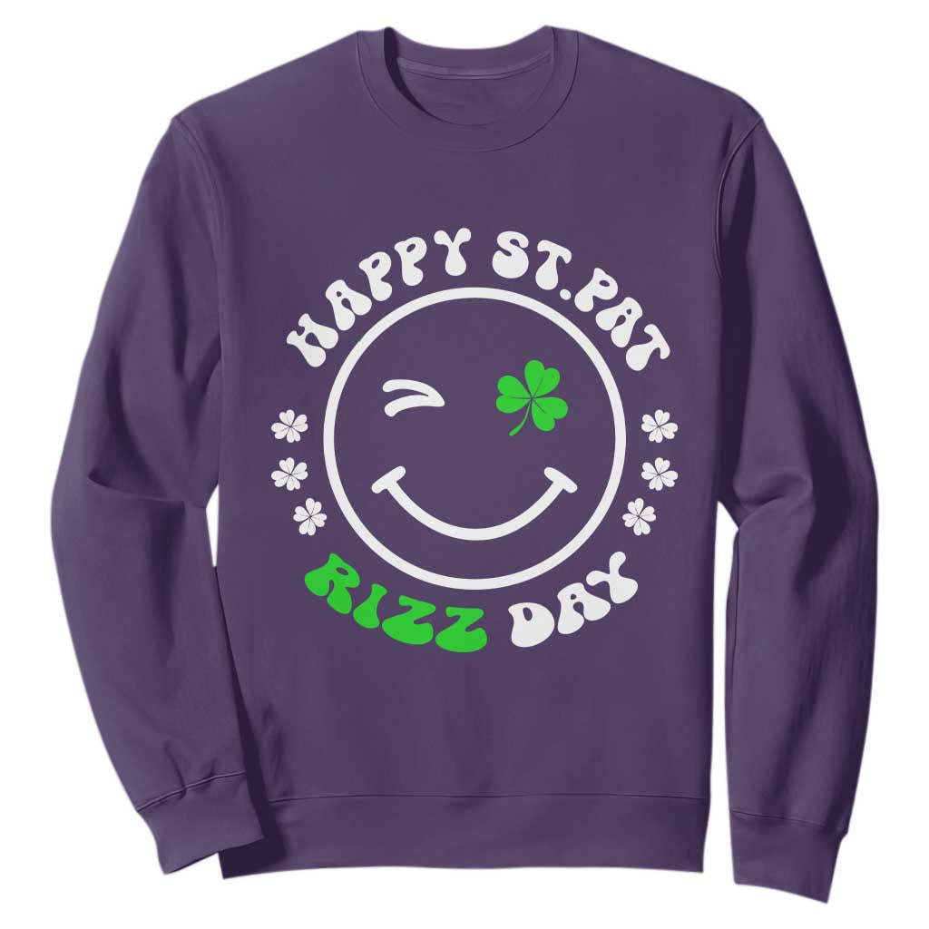 Funny St. Patrick's Day Sweatshirt Happy St Pat Rizz Day Shamrock Lucky Face TS09 Purple Print Your Wear