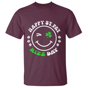 Funny St. Patrick's Day T Shirt Happy St Pat Rizz Day Shamrock Lucky Face TS09 Maroon Print Your Wear