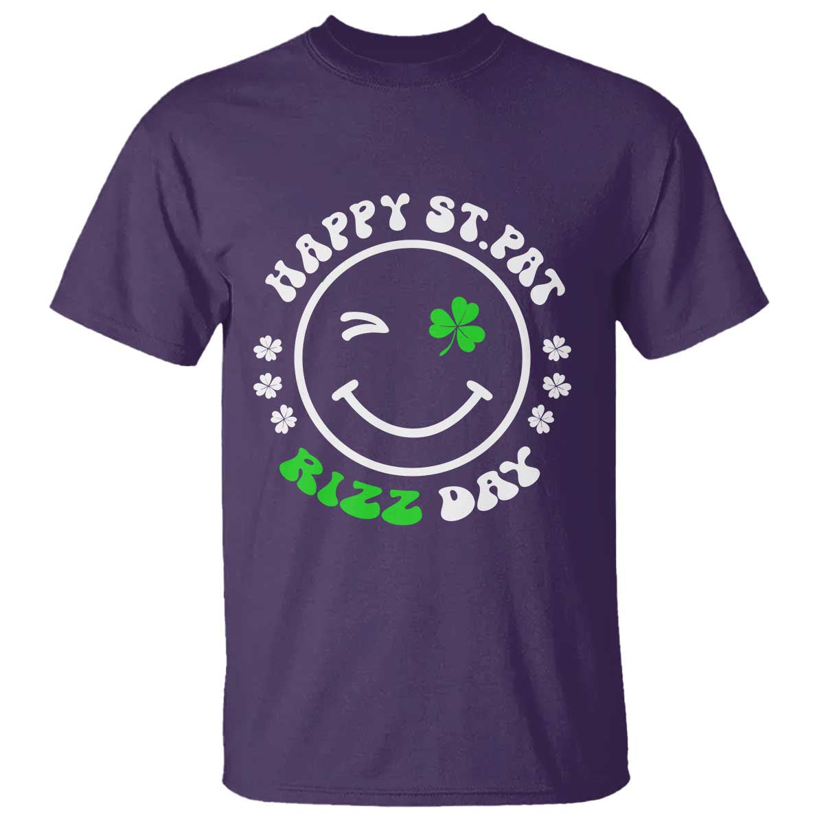 Funny St. Patrick's Day T Shirt Happy St Pat Rizz Day Shamrock Lucky Face TS09 Purple Print Your Wear