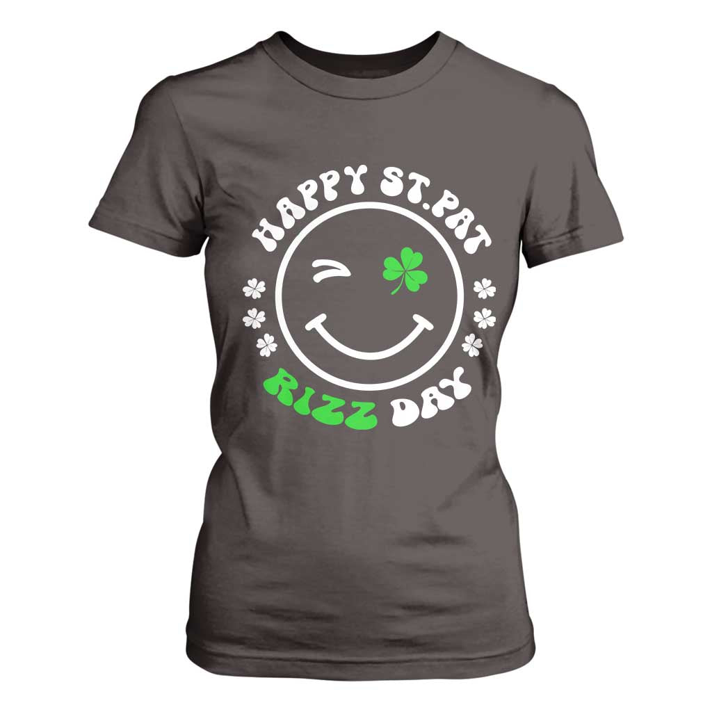 Funny St. Patrick's Day T Shirt For Women Happy St Pat Rizz Day Shamrock Lucky Face TS09 Dark Chocolate Print Your Wear