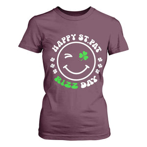 Funny St. Patrick's Day T Shirt For Women Happy St Pat Rizz Day Shamrock Lucky Face TS09 Maroon Print Your Wear