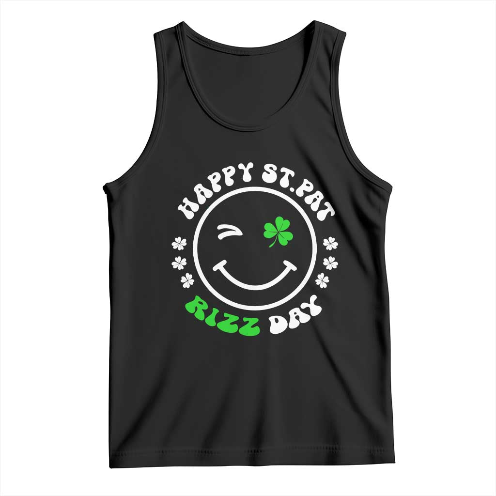 Funny St. Patrick's Day Tank Top Happy St Pat Rizz Day Shamrock Lucky Face TS09 Black Print Your Wear