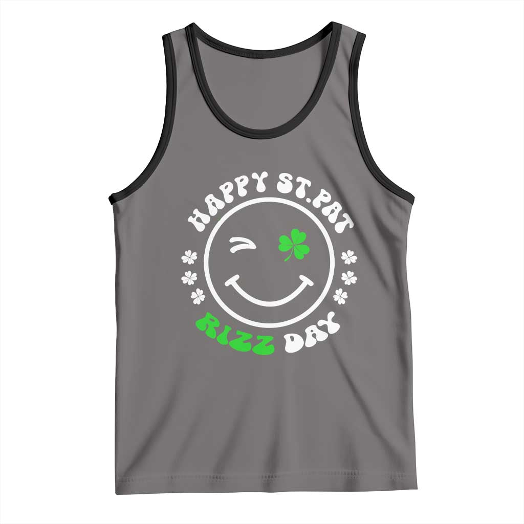 Funny St. Patrick's Day Tank Top Happy St Pat Rizz Day Shamrock Lucky Face TS09 Deep Heather Black Print Your Wear